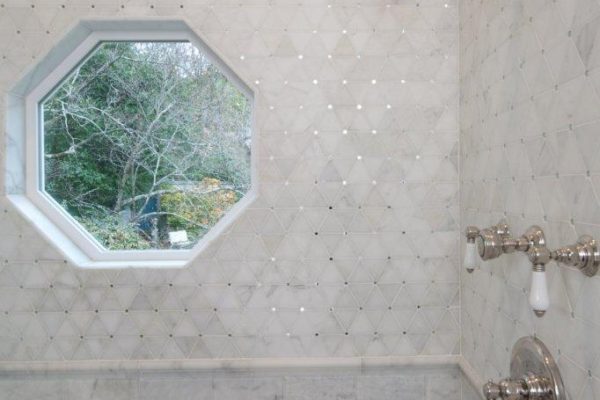 white marble with mirror pin dot mosaic